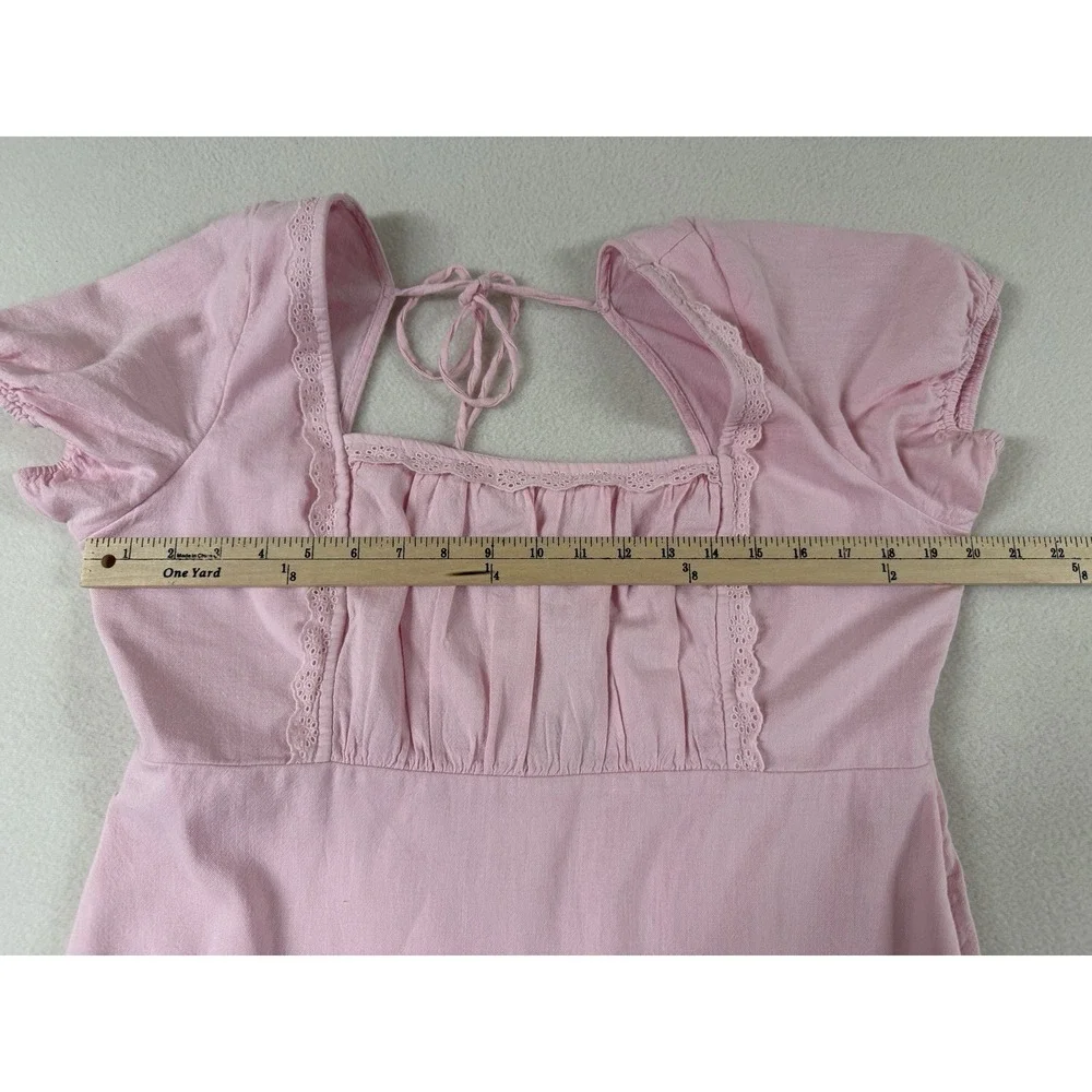 Hollister‎ Dress XL Milkmaid Puff Sleeve Smocked Short Eyelet Lace Y2K NWT Pink